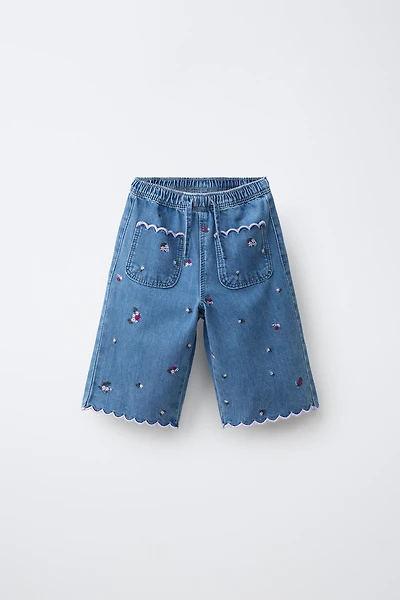 EMBROIDERED FLORAL DENIM PANTS