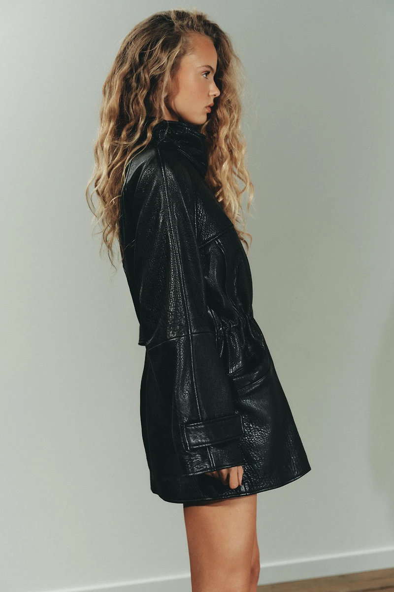 ADJUSTABLE WAIST LEATHER JACKET