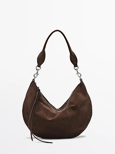Split leather half-moon bag