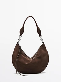 Split leather half-moon bag