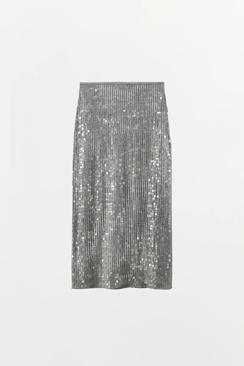 SEQUIN SLIT MIDI SKIRT