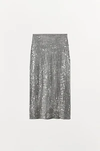 SEQUIN SLIT MIDI SKIRT