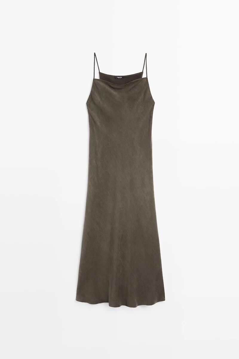 Flowing lingerie midi dress with thin straps