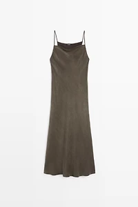 Flowing lingerie midi dress with thin straps