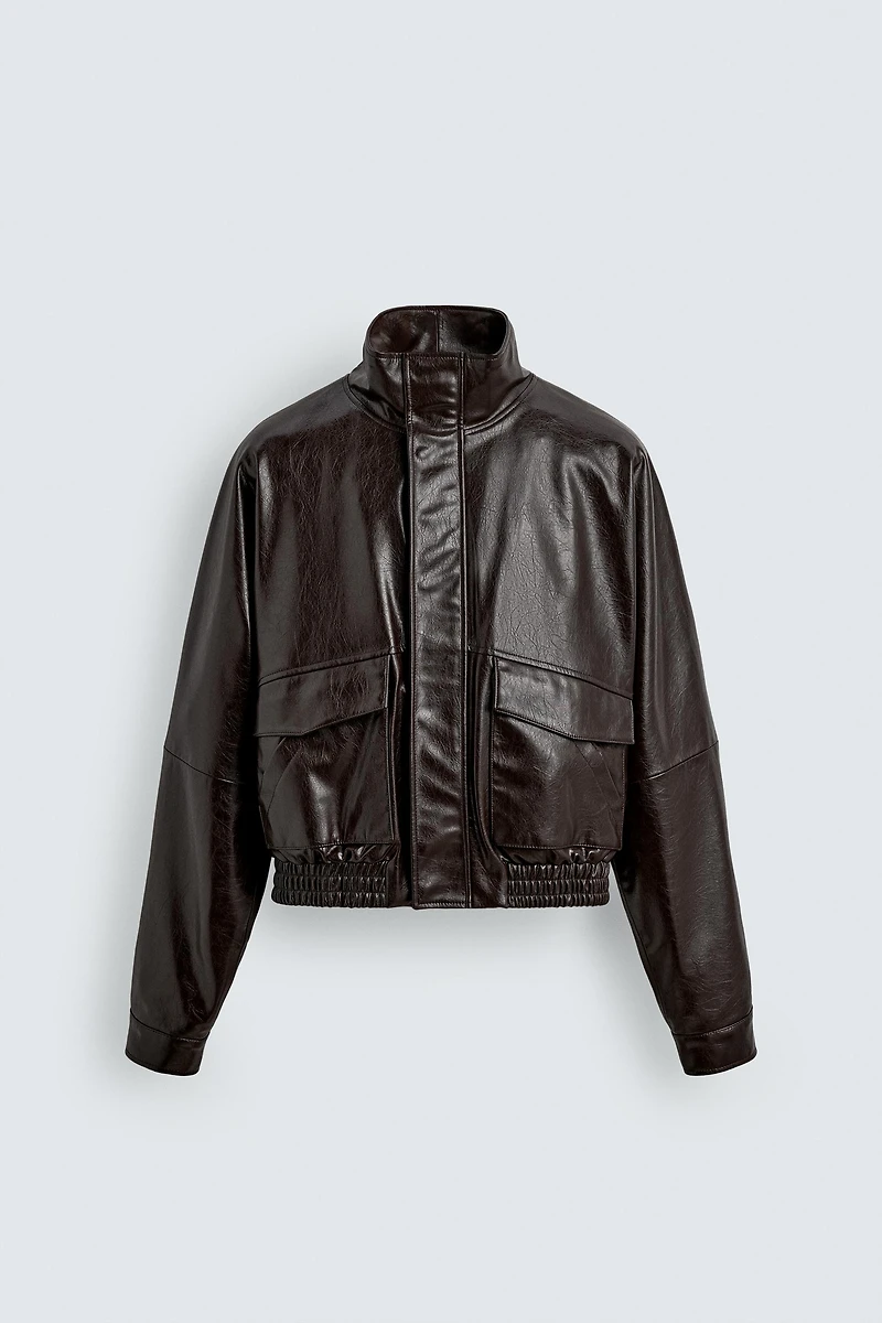 BLOUSON COURT MATIÈRE SYNTHÉTIQUE