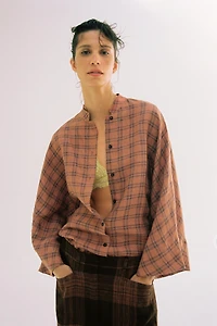 ZW COLLECTION CHECKED LINEN TROUSERS