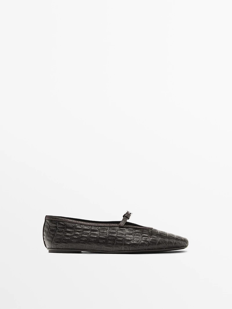 Soft mock croc leather ballet flats