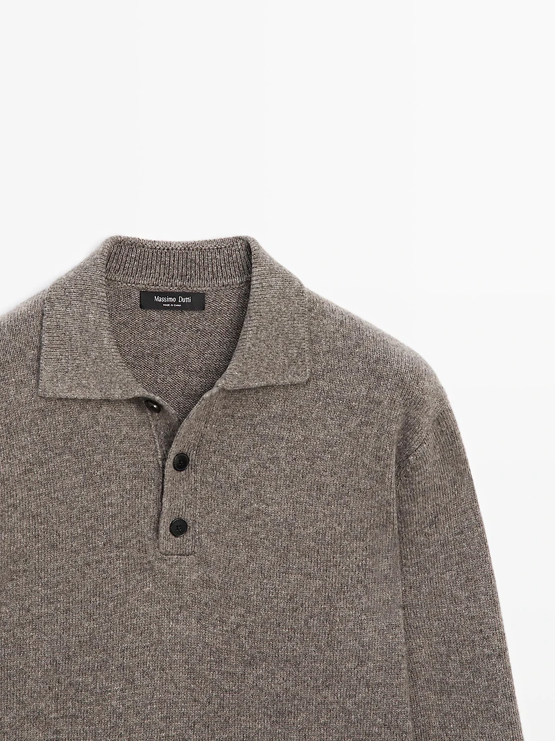 Wool blend knit polo sweater