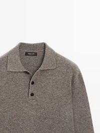 Wool blend knit polo sweater