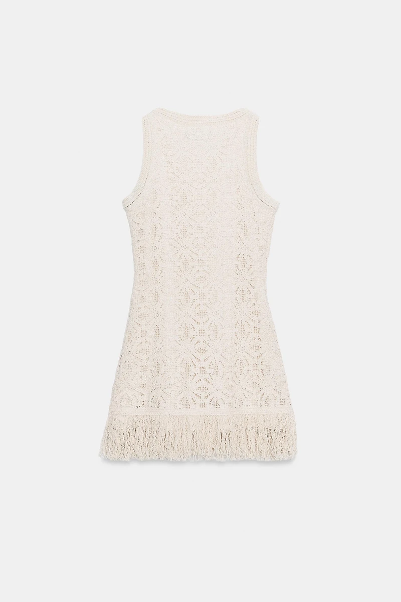 FRINGED CROCHET SHORT DRESS