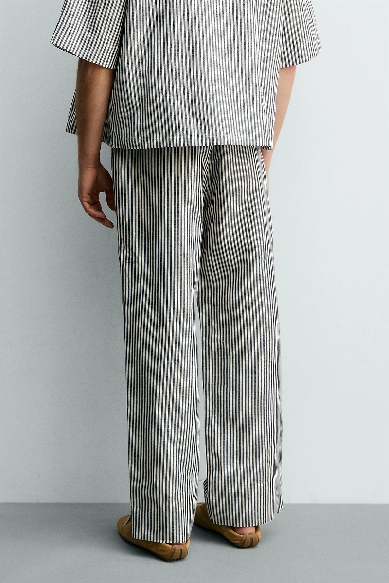 STRIPED COTTON LINEN PANTS