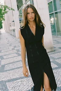 FAUX LEATHER COMBINATION MIDI DRESS