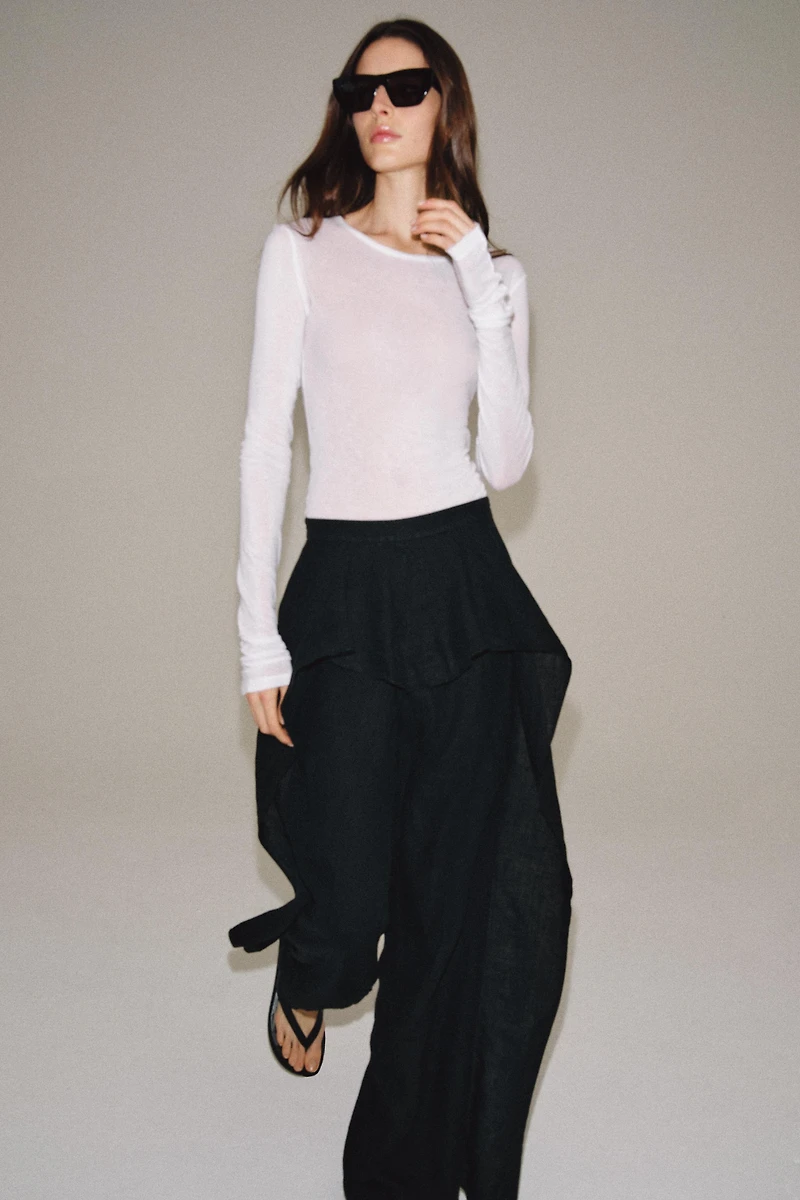 100% LINEN RUFFLE TROUSERS ZW COLLECTION