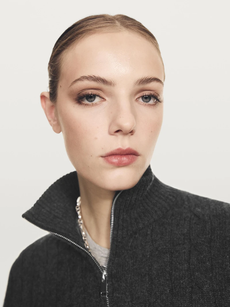 Pull col montant fermeture Éclair 100 % cachemire