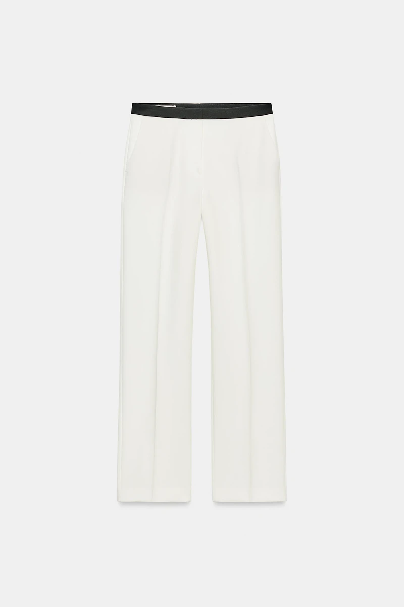 CONTRAST WAIST STRAIGHT PANTS