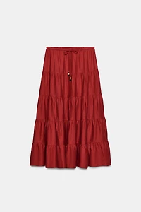LINEN BLEND RUCHED MIDI SKIRT