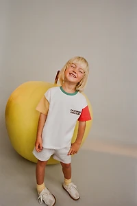 TEXT T-SHIRT AND HEATHERED BERMUDA JOGGING SET