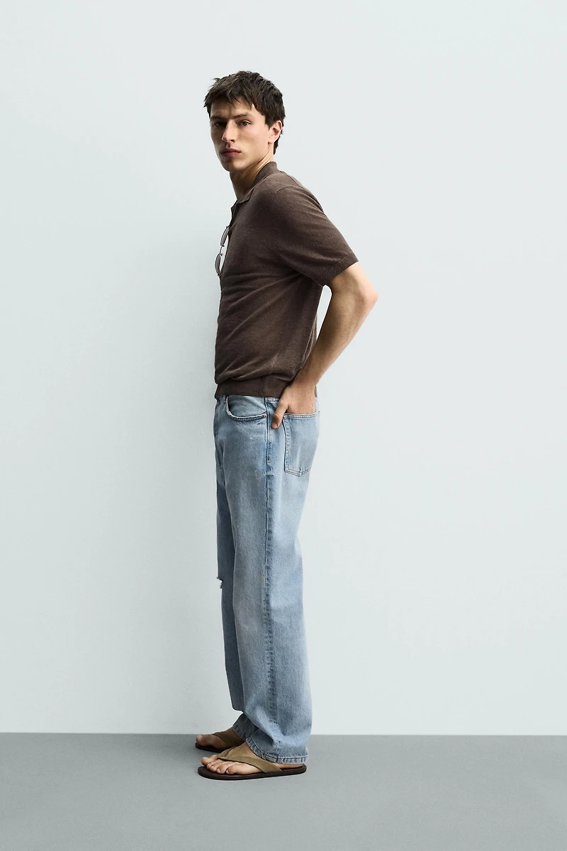 100% LINEN REGULAR FIT KNIT POLO SHIRT