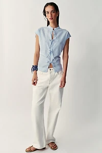 METALLIC THREAD STRIPED TIE BLOUSE