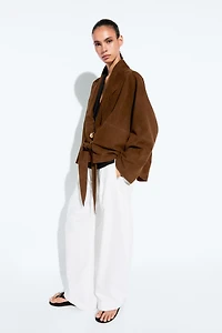 Suede leather wrap kimono