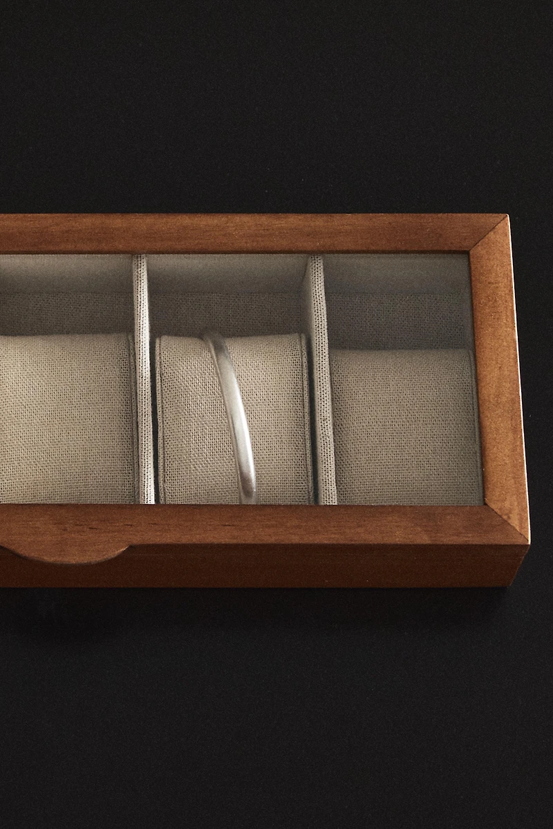 BOÎTE À BIJOUX MONTRES BOIS ET LIN