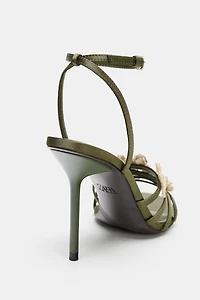 SATIN EFFECT SANDALS WITH APPLIQUÉS