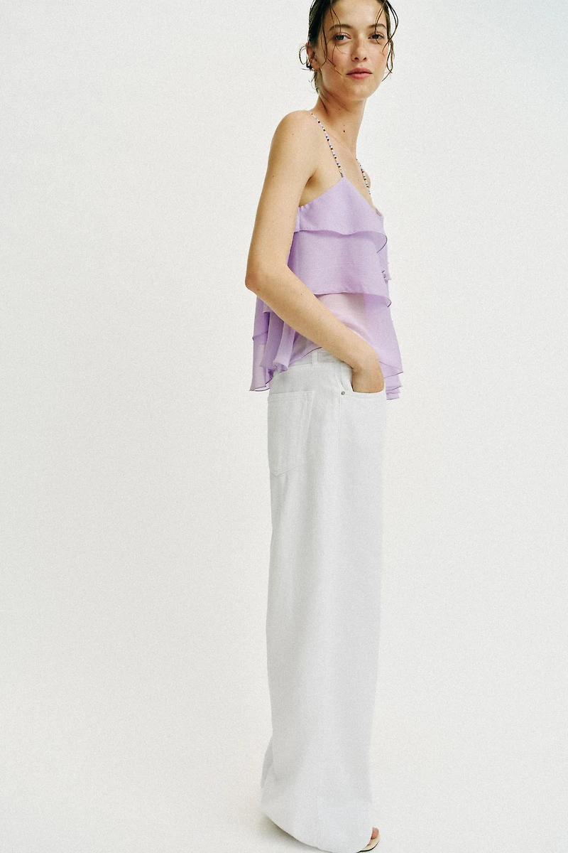 BEADED RUFFLE STRAP TOP