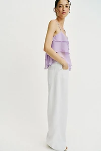 BEADED RUFFLE STRAP TOP