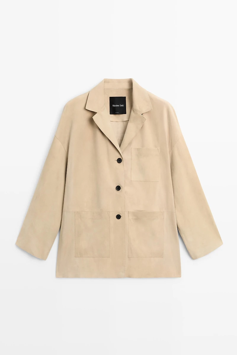 Blazer à poches en cuir velours