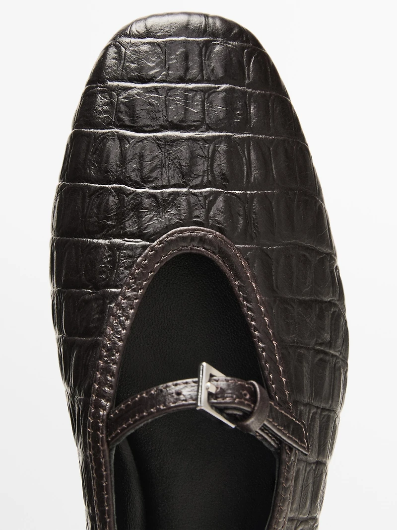Soft mock croc leather ballet flats
