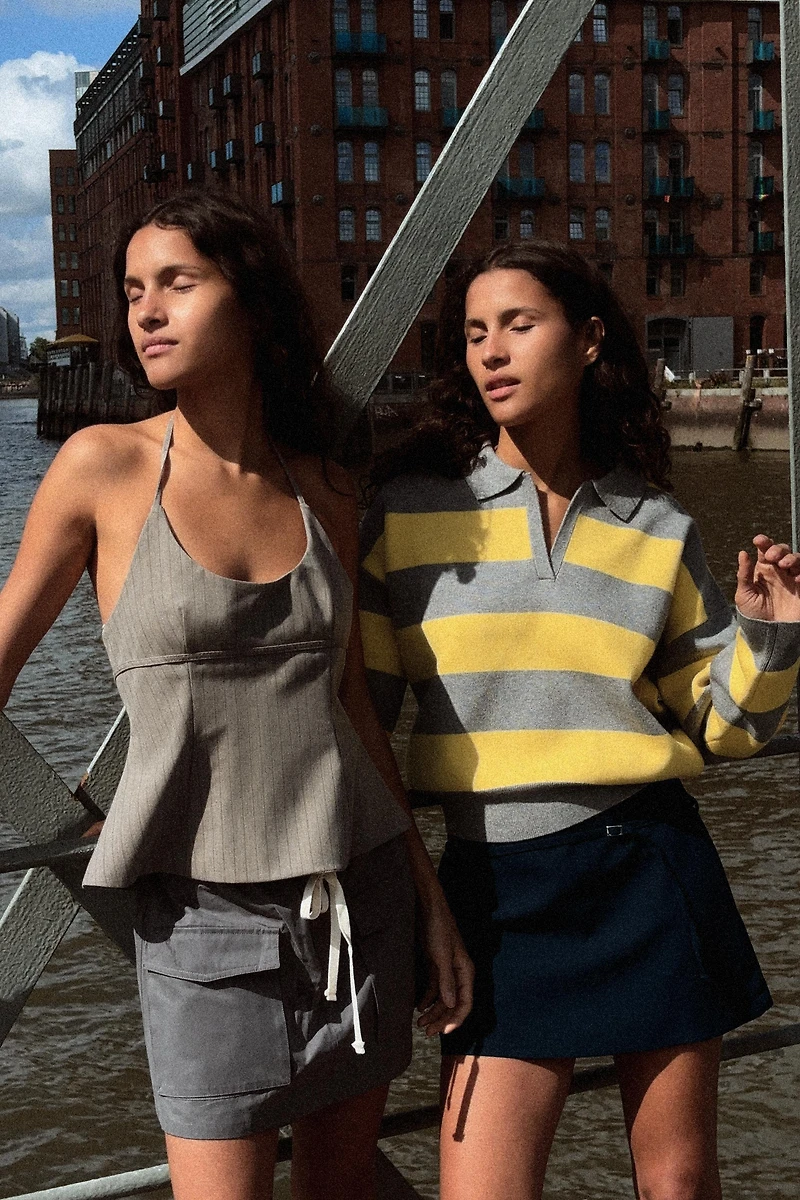 PULL EN MAILLE COL POLO RAYÉ