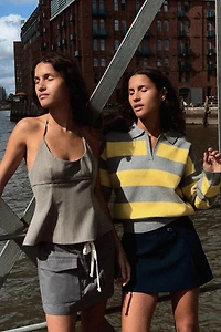 PULL EN MAILLE COL POLO RAYÉ