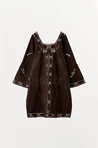 EMBROIDERED EYELET CANVAS DRESS