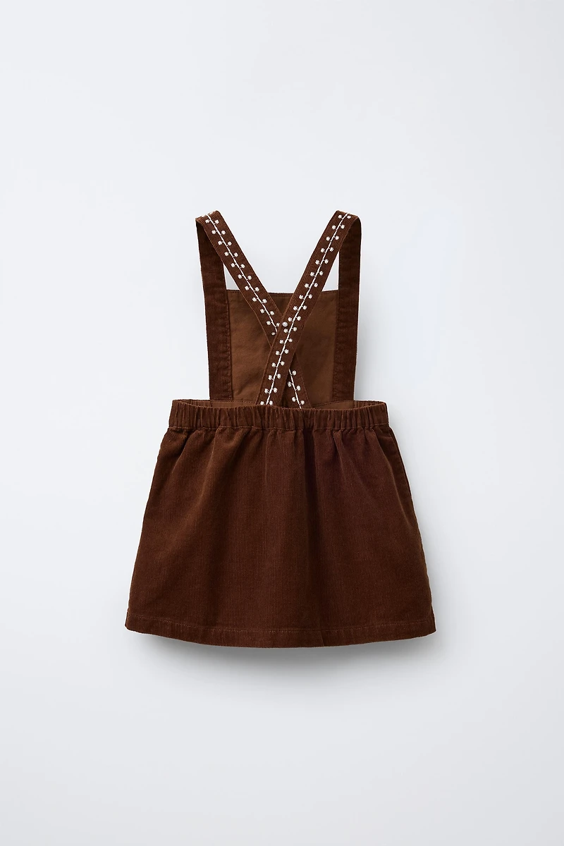 EMBROIDERED CORDUROY PINAFORE DRESS