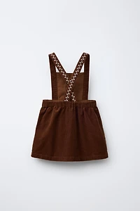 EMBROIDERED CORDUROY PINAFORE DRESS