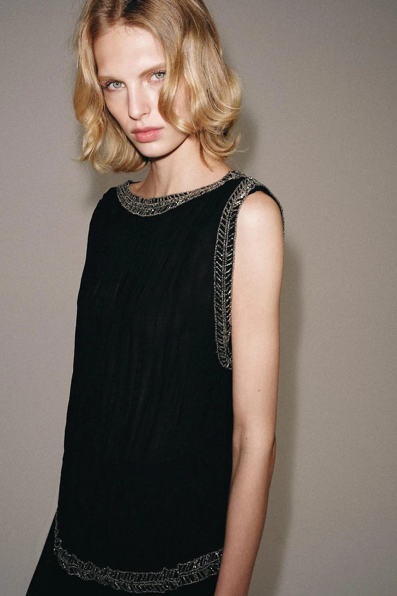 ZW COLLECTION JACQUARD BEADED TOP