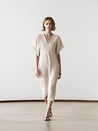 Lightweight short sleeve linen midi dress