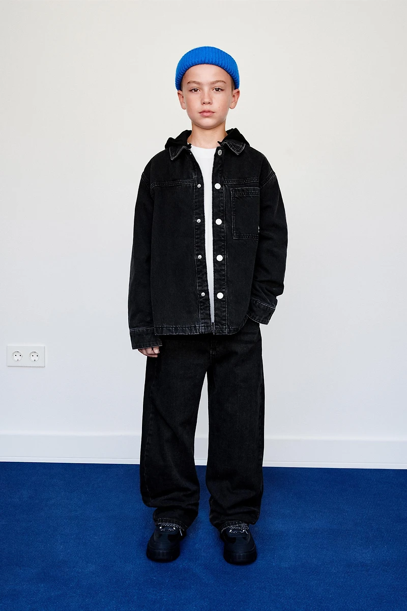 QUILTED DENIM OVERSHIRT WITH DETACHABLE HOODIE