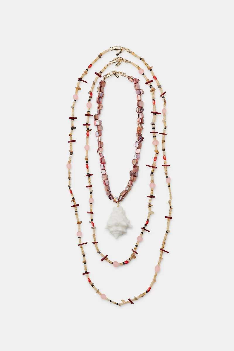 LOT DE 3 COLLIERS COQUILLAGES PIERRE
