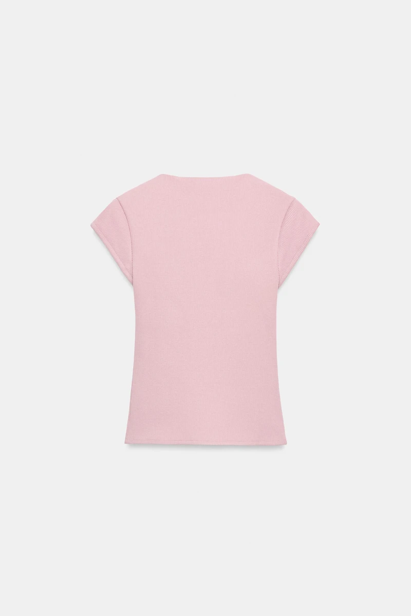 RIBBED BUTTON-UP T-SHIRT