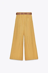 SATIN WIDE LEG BELTED PANTS