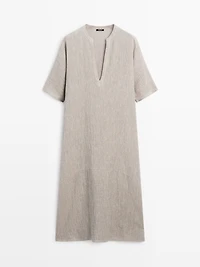 Waffle-knit linen blend kaftan dress