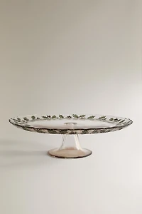CHRISTMAS HOLLY LEAF GLASS CAKE DISH