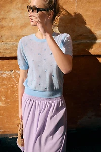 SHORT SLEEVE SEQUIN KNIT TOP