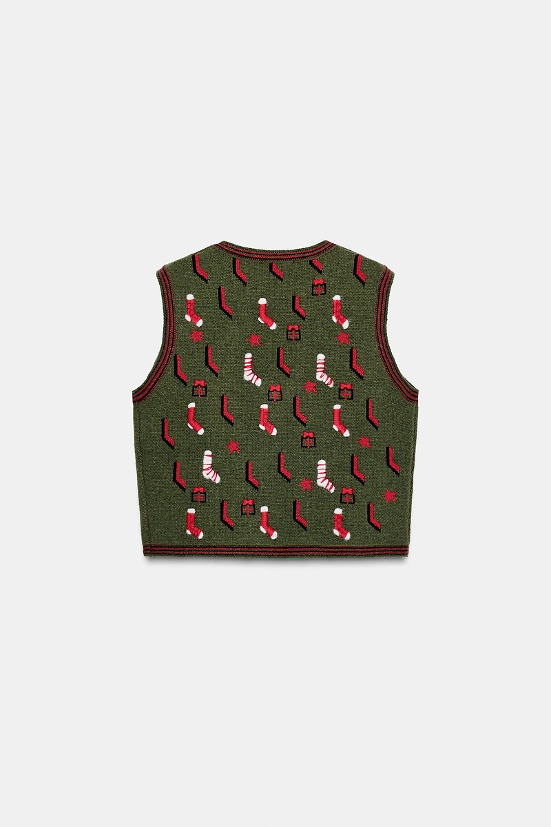 EMBROIDERED CHRISTMAS KNIT VEST