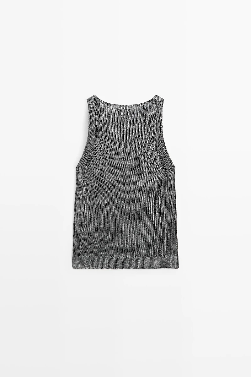 Metallic knit halter top - STUDIO