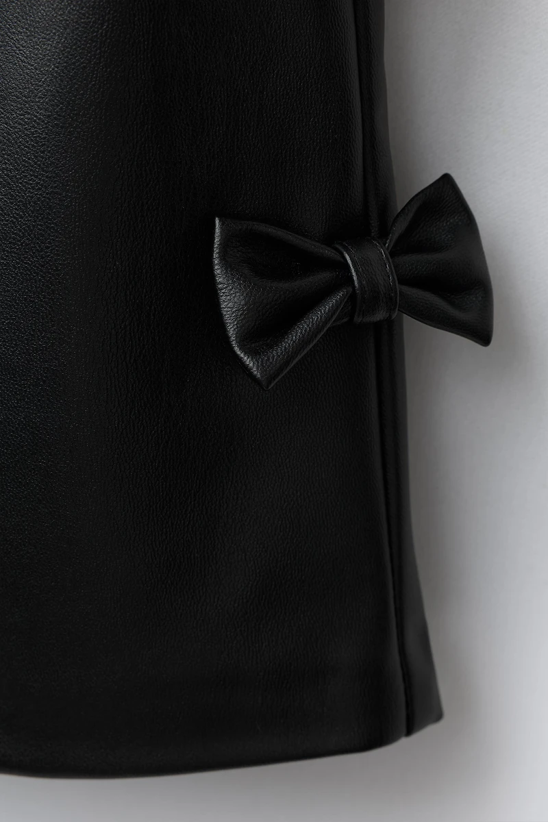 FAUX LEATHER TIE PINAFORE DRESS