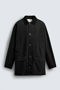 DENIM TRENCH COAT WITH CONTRASTING COLLAR