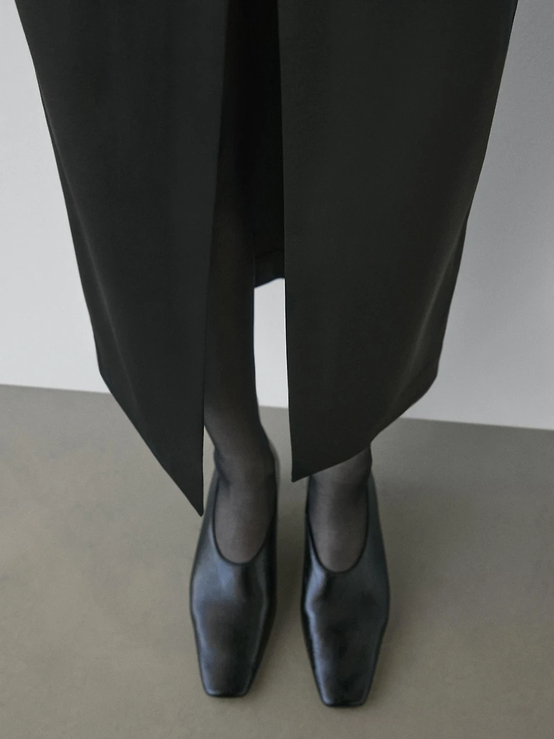 Jupe droite midi taille large froncée - STUDIO