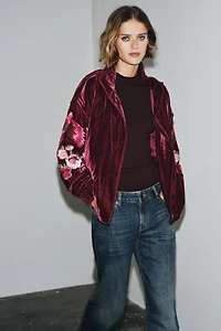 EMBROIDERED VELVET PUFFER JACKET